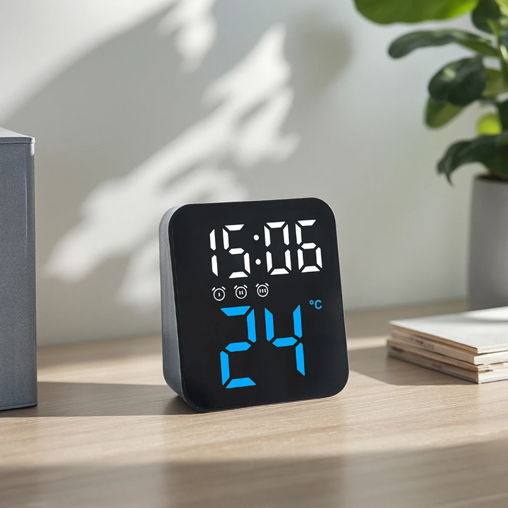 Custom Multifunction LCD Alarm Clock with Temperature Display Cute Square LED Wall Table Clock Smart Electronic Calendar