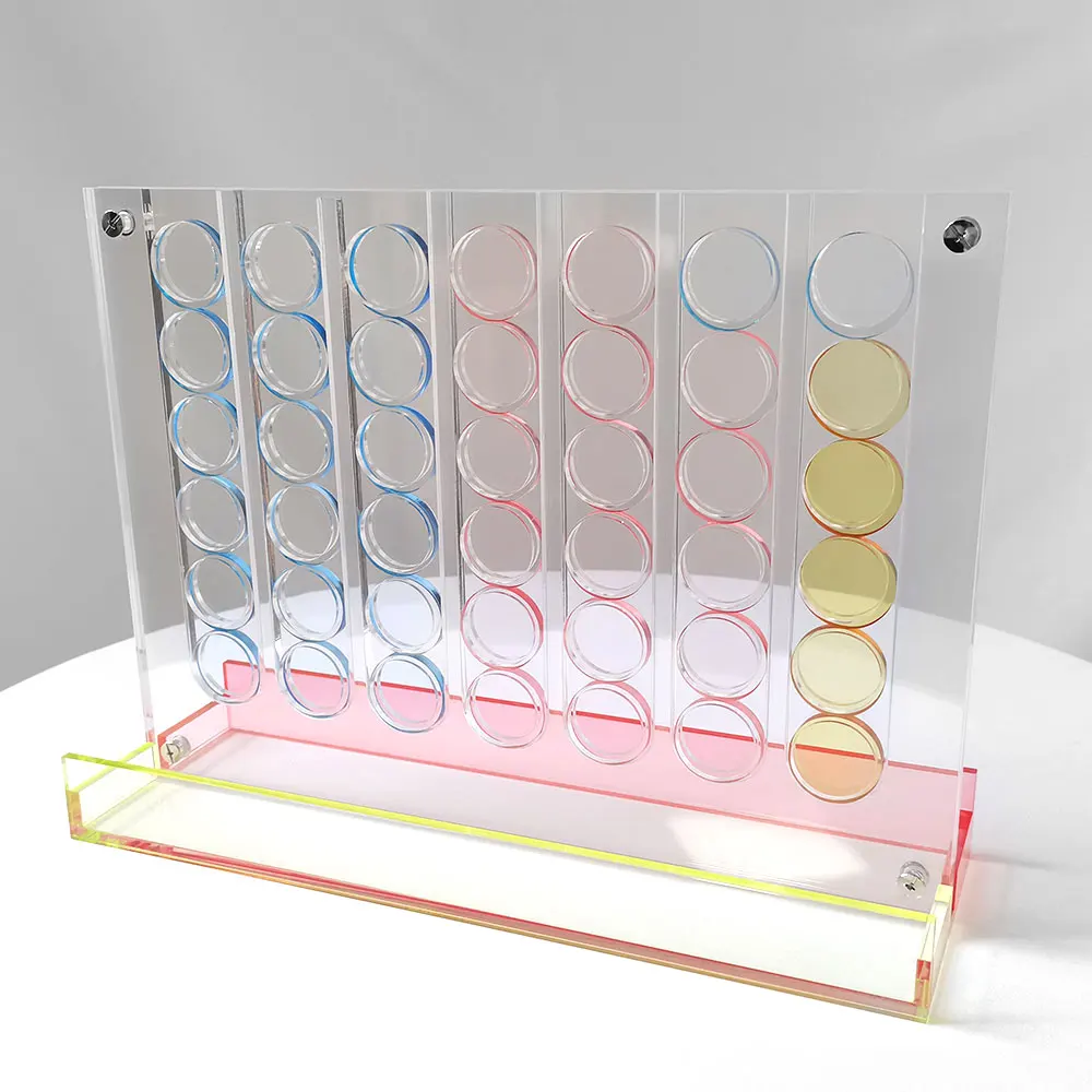 Acrylic Connect 4 Neon Pop Board Game Strategy Game កំណត់ជាមួយនឹងពណ៌ពីរសម្រាប់ក្មេងអាយុ 6 ឆ្នាំឡើងសម្រាប់អ្នកលេង 2 នាក់