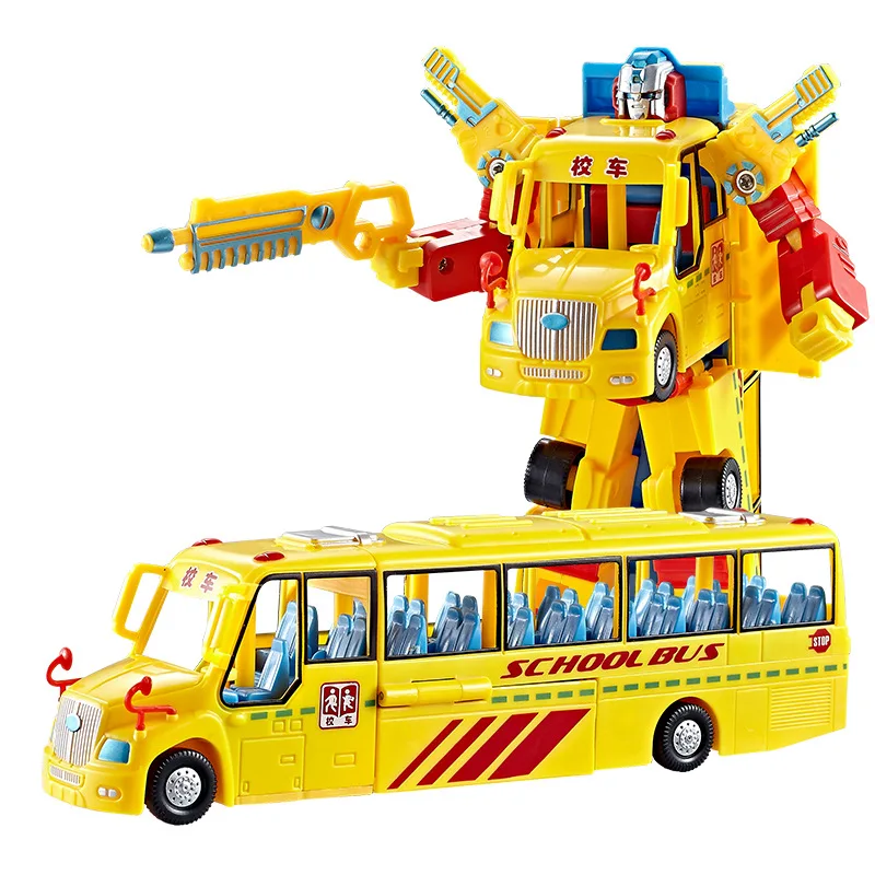 2022 kids transforming model school bus toy deformation robot car bus toy Alibaba