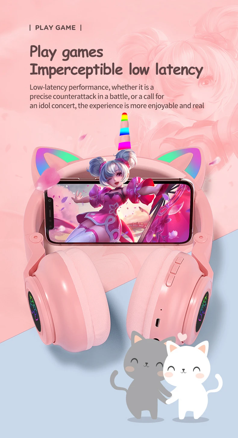 Rgb Unicorn Headphones For Kids Wireless With Mic Rgb Light Girls Music ...