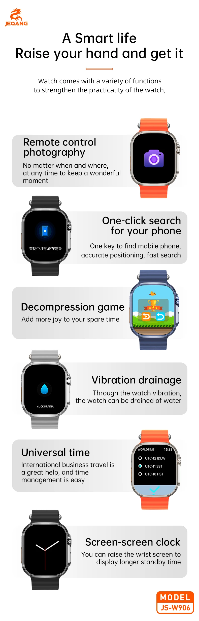 JEQANG Smart Watch with SIM Card Support Blood Glucose Blood Oxygen Heart Rate Sleep Monitoring Call