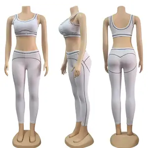 Newest Fashion Casual Gym Sports Fitness O-Neck Bra & Pants Set Sport Fitness Elastic Waist Polyester Nylon Yoga Sets for Women