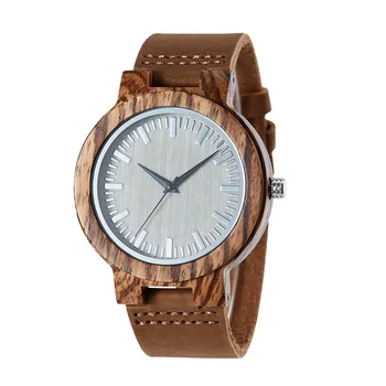 TJW Luxury 46mm Round Crazy Horse Wooden Watch with Seiko Movement Quartz Fashion Business Dial Display Pointer Face