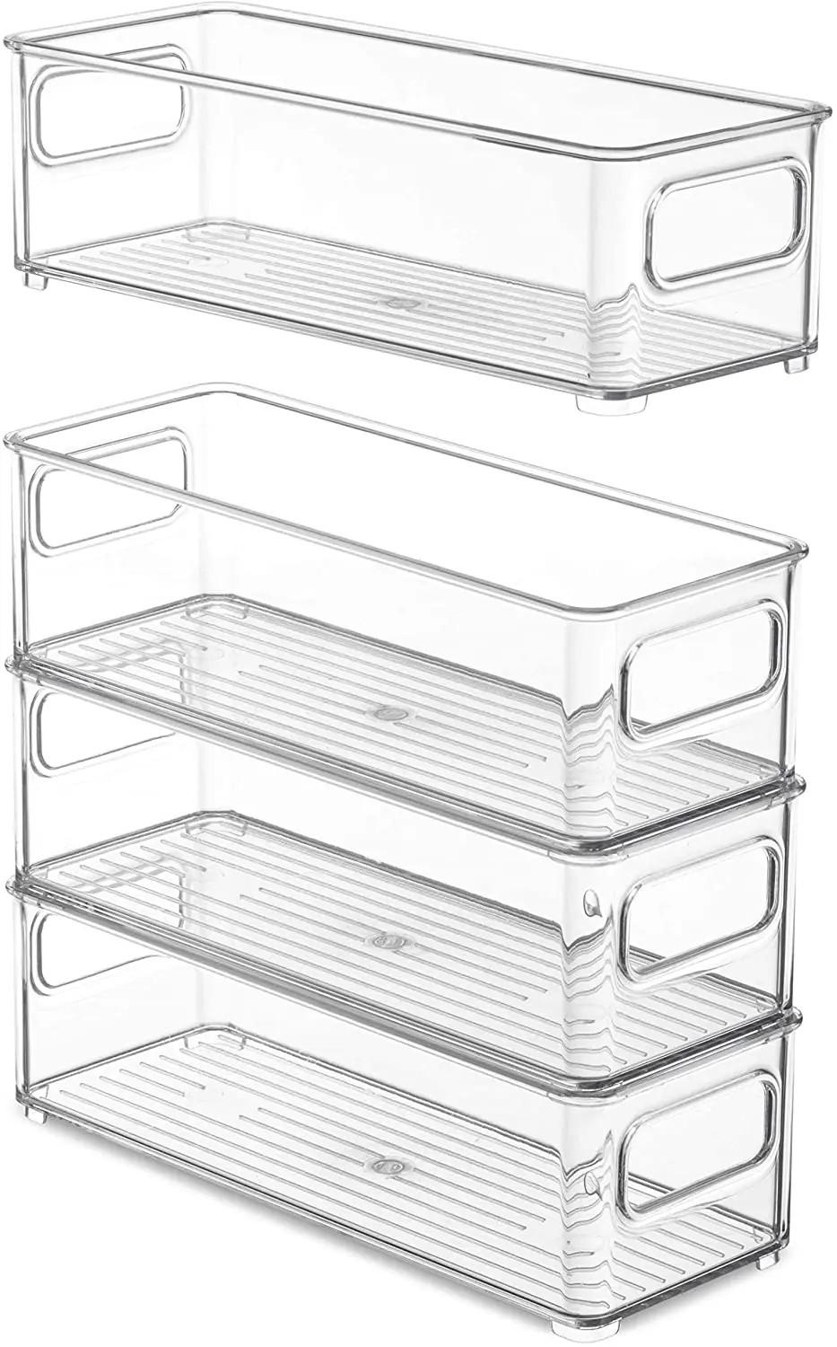 Set of 8 Stackable Plastic Food Storage Bins Refrigerator Organizer  Baskets  with Handle for Pantry Plastic Food Storage Rack