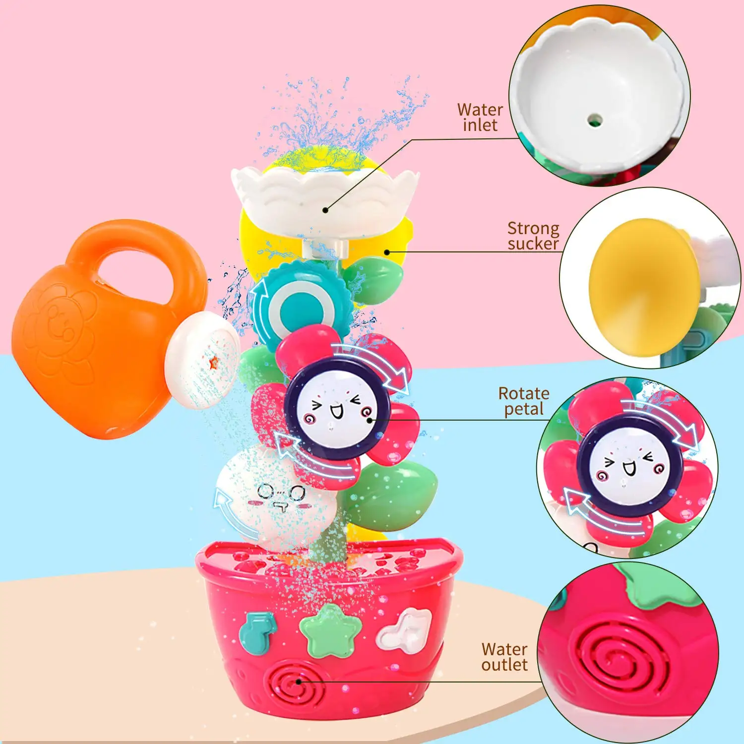 Цветок Водопад ванна игрушка для детей с присосками, Спрей Вода Ванна игрушка, идеальная вода Ванна Душ игрушка подарок с разбрызгивателем