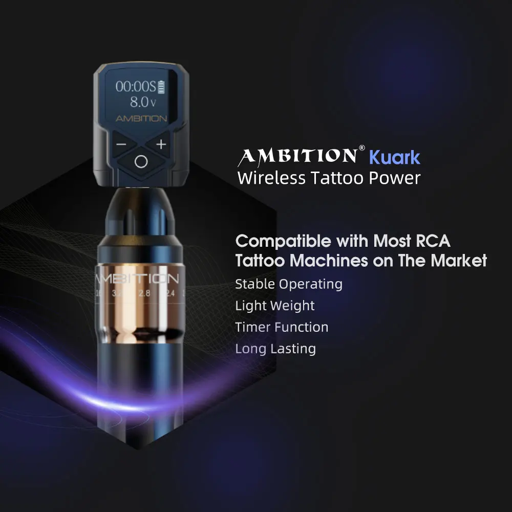 Ambition Kuark RCA無線タトゥー電源 2400mAhポータブルLCDディスプレイ