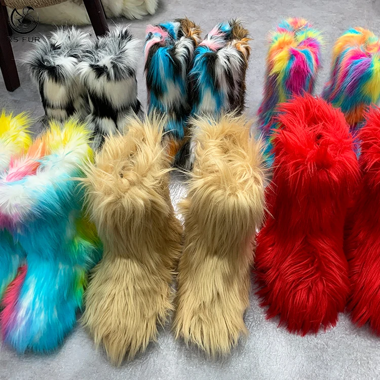 Модные Нескользящие Роскошные зимние сапоги для девочек и женщин с красным мехом, покрытые искусственным лисьим мехом енота