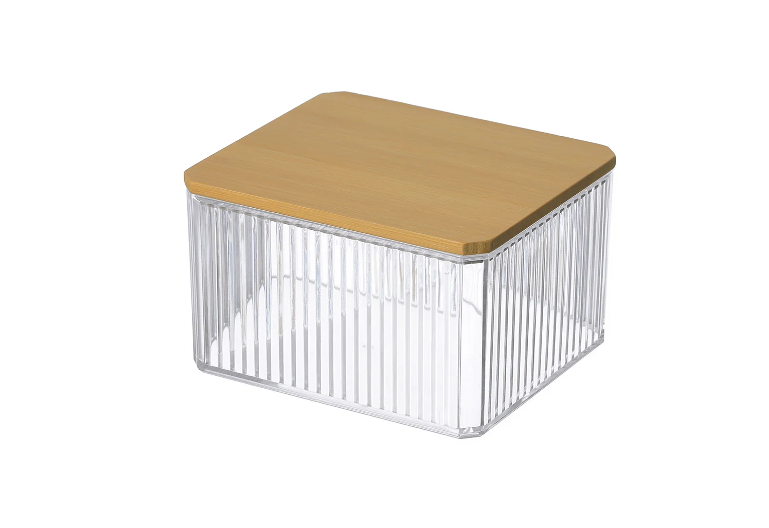 Clear Plastic Storage Basket Bin Bamboo Cover Lids Pet Bin With Bamboo