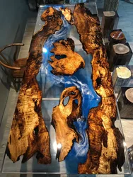 Высококачественный обеденный стол из ореховой смолы специального дизайна прозрачная вода синяя река эпоксидная