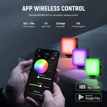 NEEWER RGB62 Magnetic RGB Video Light Rechargeable Pocket Size Mini RGB LED Video Camera Fill Light With 3 Cold Shoes detail image