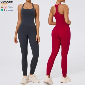 XW-XTTZ420-1 Butt Lifting Custom Sports Tank Top Slimming Breathable Women Fitness Training Chest Pad 2 Piece Yoga Wear Set