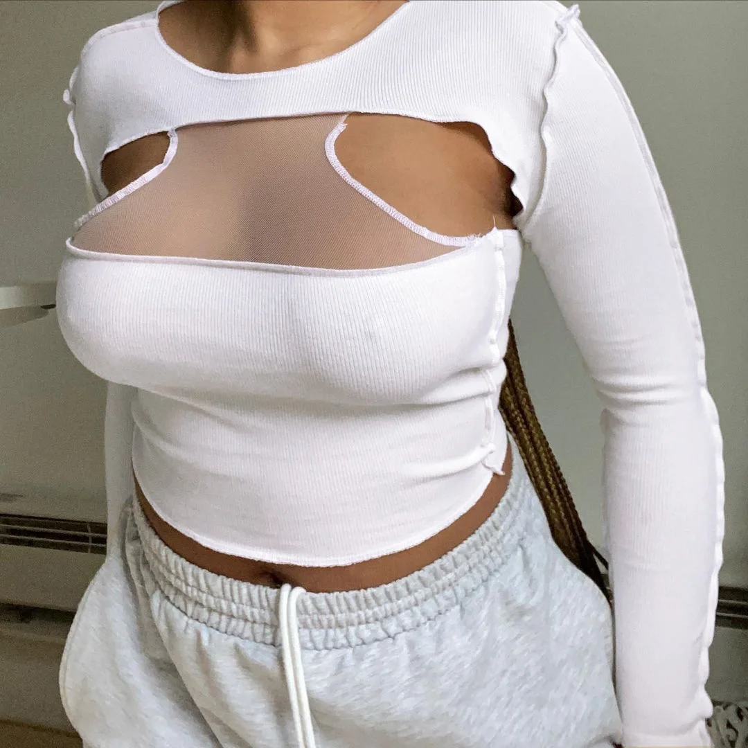 Sexy Slim Fit Womens Crop Top With Long Sleeves, Low Cut, And