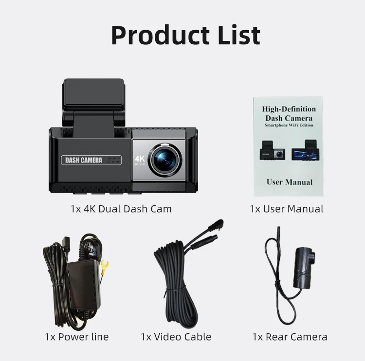 4K+2K 2 Channel Dash Cam 170° WiFi GPS Front /back 2160P+1440P Two-Way Car Camera Night Emergency Lock Park for High Efficient factory