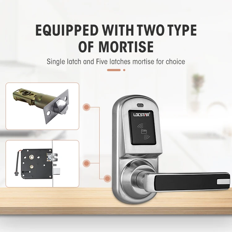 Factory Wholesale Card Keyless Single Latch Hotel Security Hotel-Door-Lock Rf System Kit Mifare Encoder Electric Lock Door