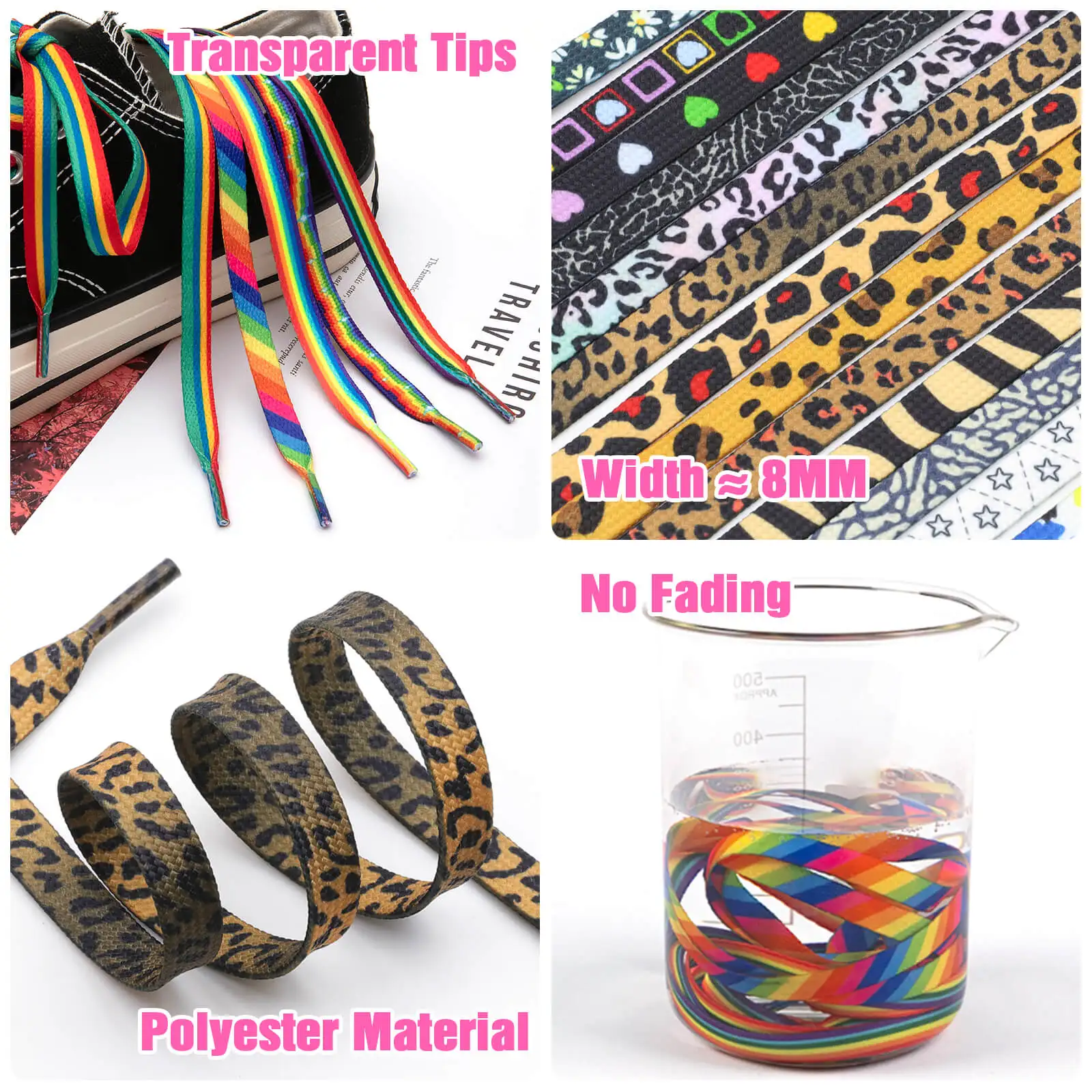 WEGOODZF Custom High Quality Durable Polyester Casual Sneakers Shoes with Flat Print Leopard Animal Pattern Shoelaces