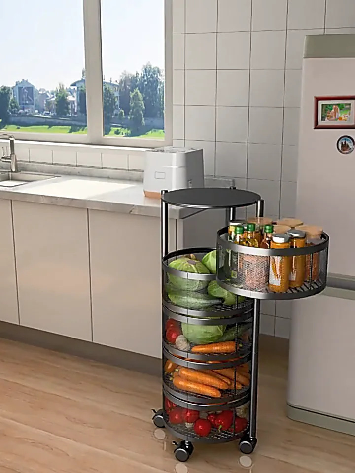 Kitchen Shelf Round Layered Standing Shelf White Black Kitchen Storage