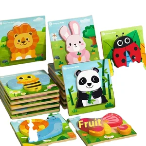 Colorful 3D Stereo Wood Animal Puzzle Interactive Hand-Eye Coordination Brain Exercise Cartoon Toy Toys for Kids