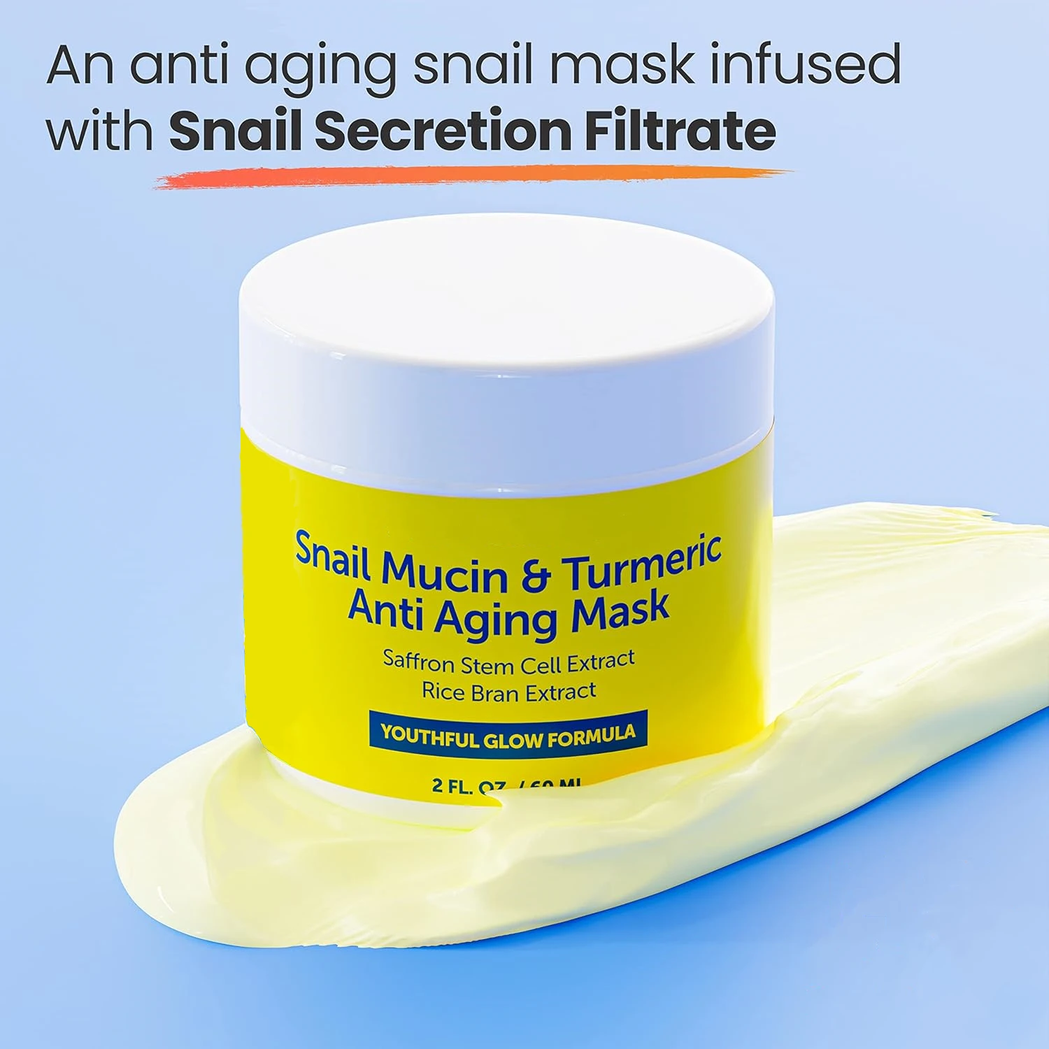 Private Label Snail Mucin Turmeric Face Mask Skin Care Beauty Anti Aging Facial Mask Cream with Saffron Stem Cell Extract