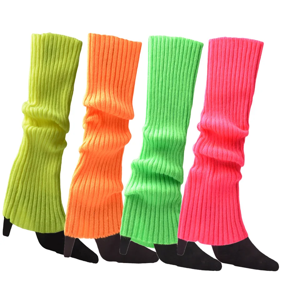 Rainbow Red Green Yellow Orange Color Striped Knitted Leg Warmers Winter for Girls Women