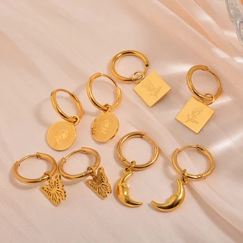 Stainless Steel 14k Solid Gold Hoop Fun Gold Vermeil Earring Butterfly Christmas Gift Hammered Hanging Monki Earrings