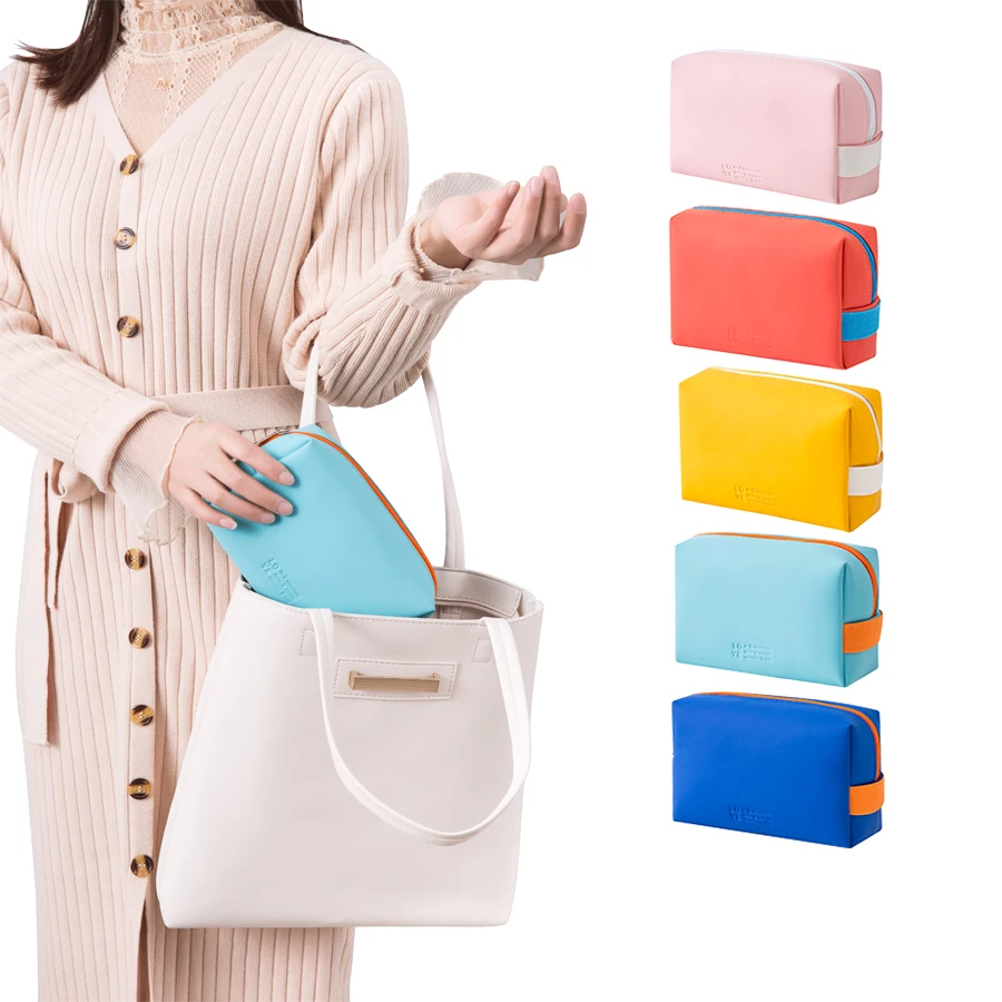 Elegant Women's Makeup Pouch Fashionable PU Cosmetic Bags with Zipper ...
