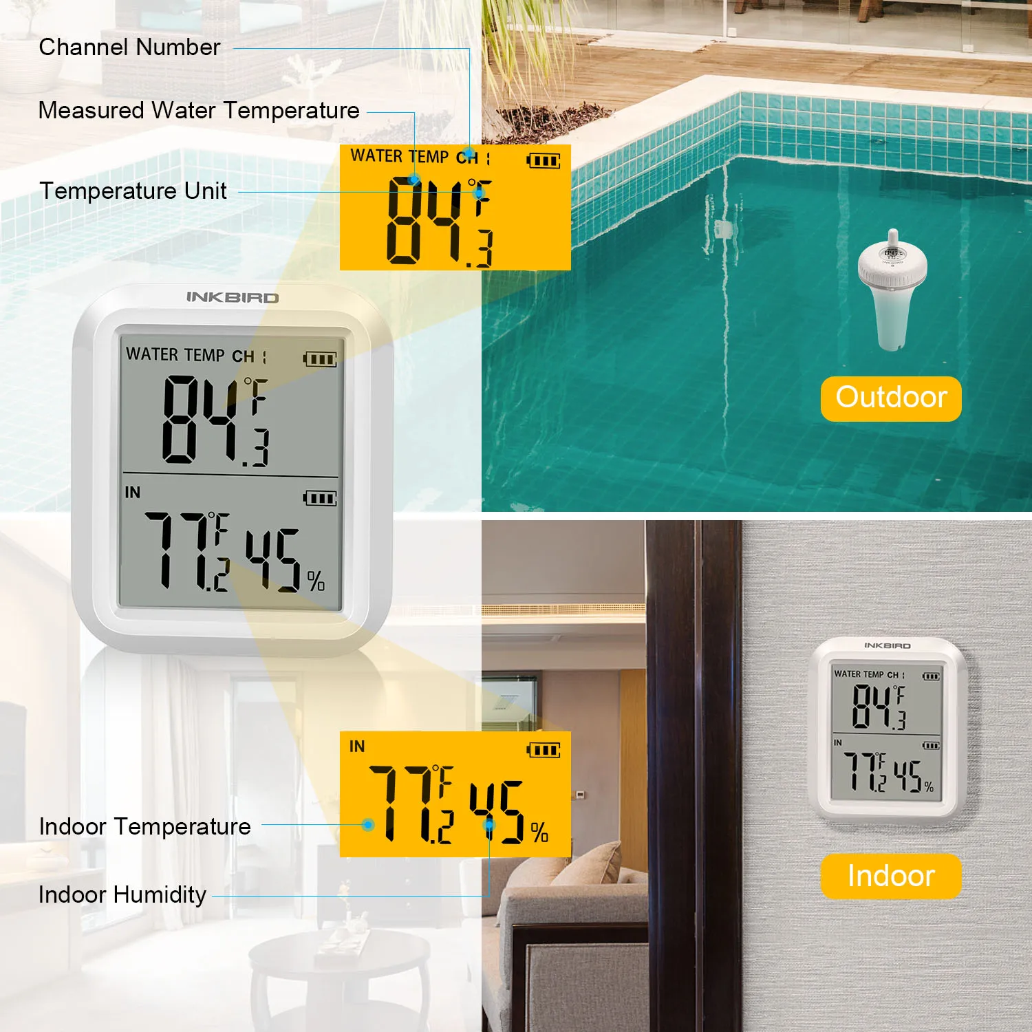 INKBIRD IBS-P02R Digital Pool Thermometer Indoor Outdoor 300Feet Wireless  Temperature Humidity Monitor for Hot Tub Aquarium Pond - AliExpress