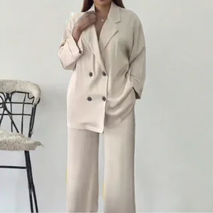 GX7127 Fashion Street Wear Women Clothes Vendor Long Sleeve V Lapel Neck Blazer Jacket and Pant 2 Piece Set