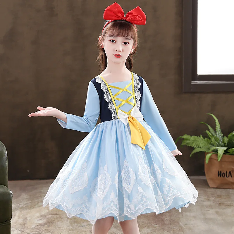 Snow White Cosplay Princess Dress for Girls Long Sleeve Classic Fairy Tale  Fancy Children Snow White Halloween Costume