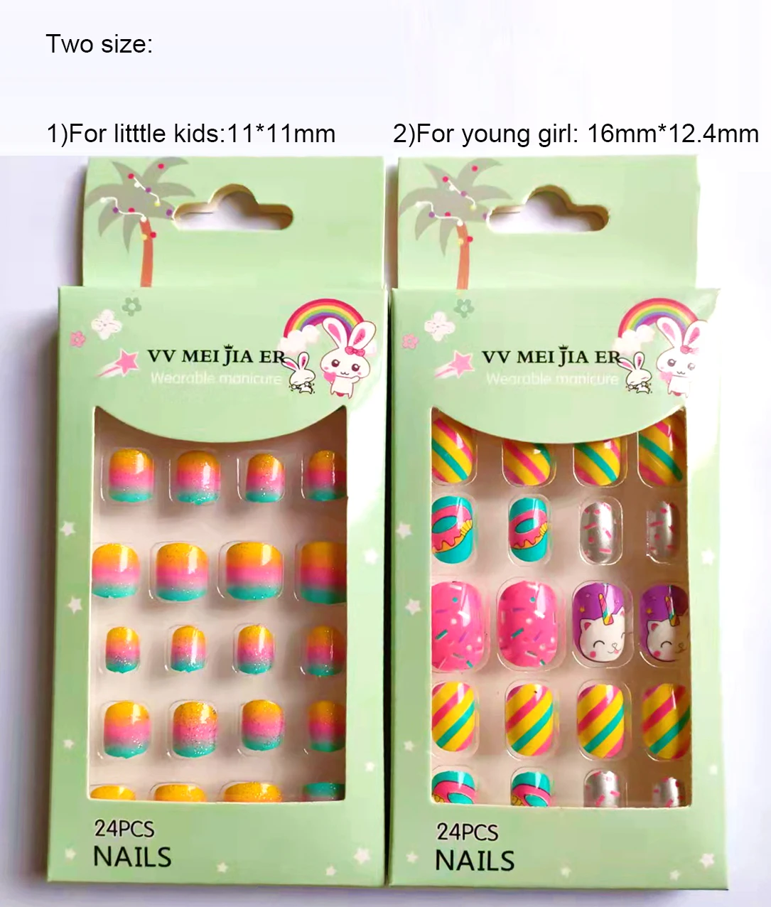 Wholesale Cute Kids Press On Nails Colorful Ready To Wear False Nails With Glue Pre-glued Fake