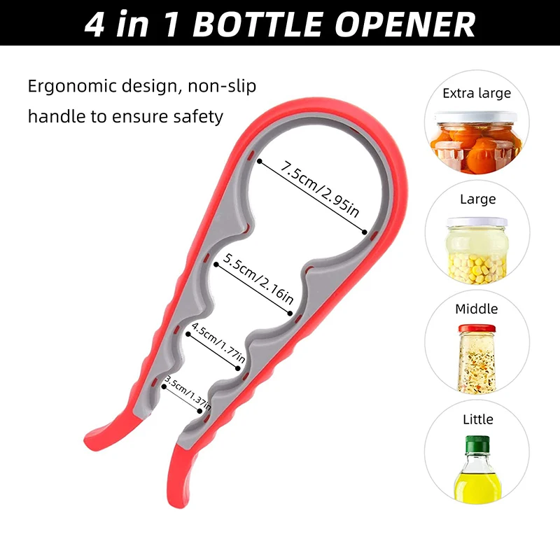 Kitchen Multifunctional Adjustable 4 in 1 Silicone Slip Jar Bottle Can Lids Opener