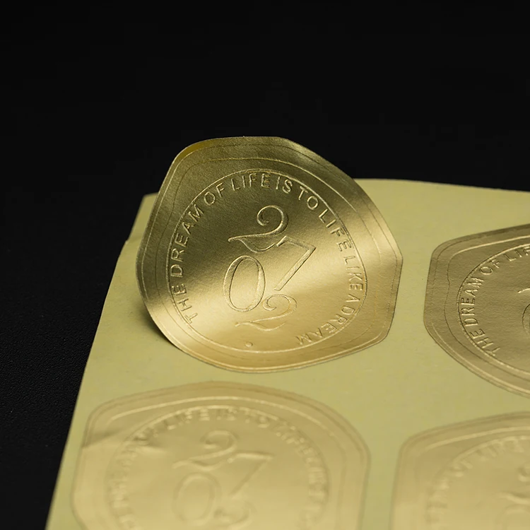 product customized design logo self adhesive stickers sheet seal embossed logo  round gold waterproof sticker label-4
