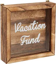 Vacation Fund Travel Savings Piggy Bank for Adults, Kids, Adventure Wooden Memory Money Storage Box