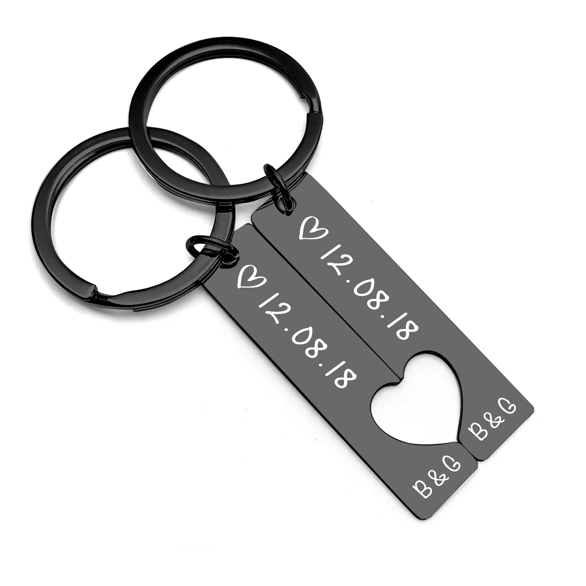 Custom Message 2Pcs Heart Shape Metal Keychain Personalized