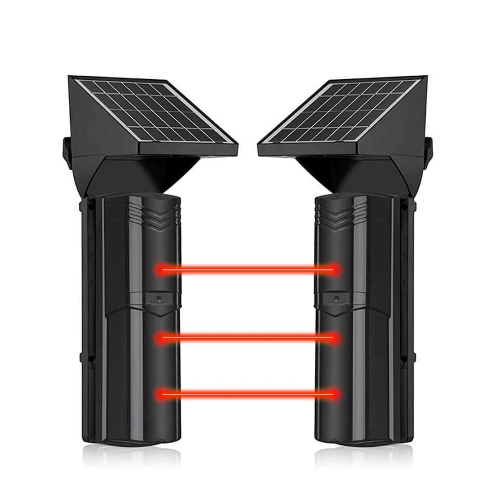 Wireless 3 Beams Solar Built in Battery Powered Outdoor Active Infrared Detector 150m Perimeter Security Intrusion Alarm