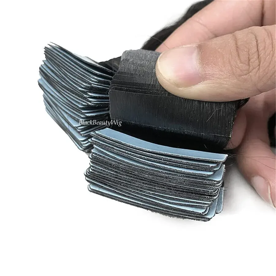 30 Zoll langes, gewelltes Tape in Echthaar-Extensions-Set aus brasilianischem Remy-Haar, Skin Weft-Haar, Klebeband auf dem Haar, 40 Stück, 100 g, Naturschwarz_voghion.com