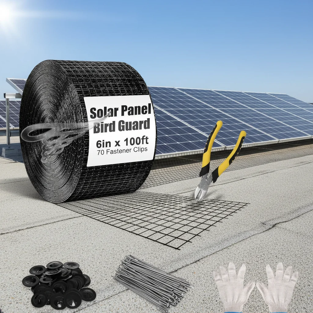TBvechi Solar Panel Bird Wire – 6/8 X 100ft PVC Welded Mesh Roof Pigeon Guard Set