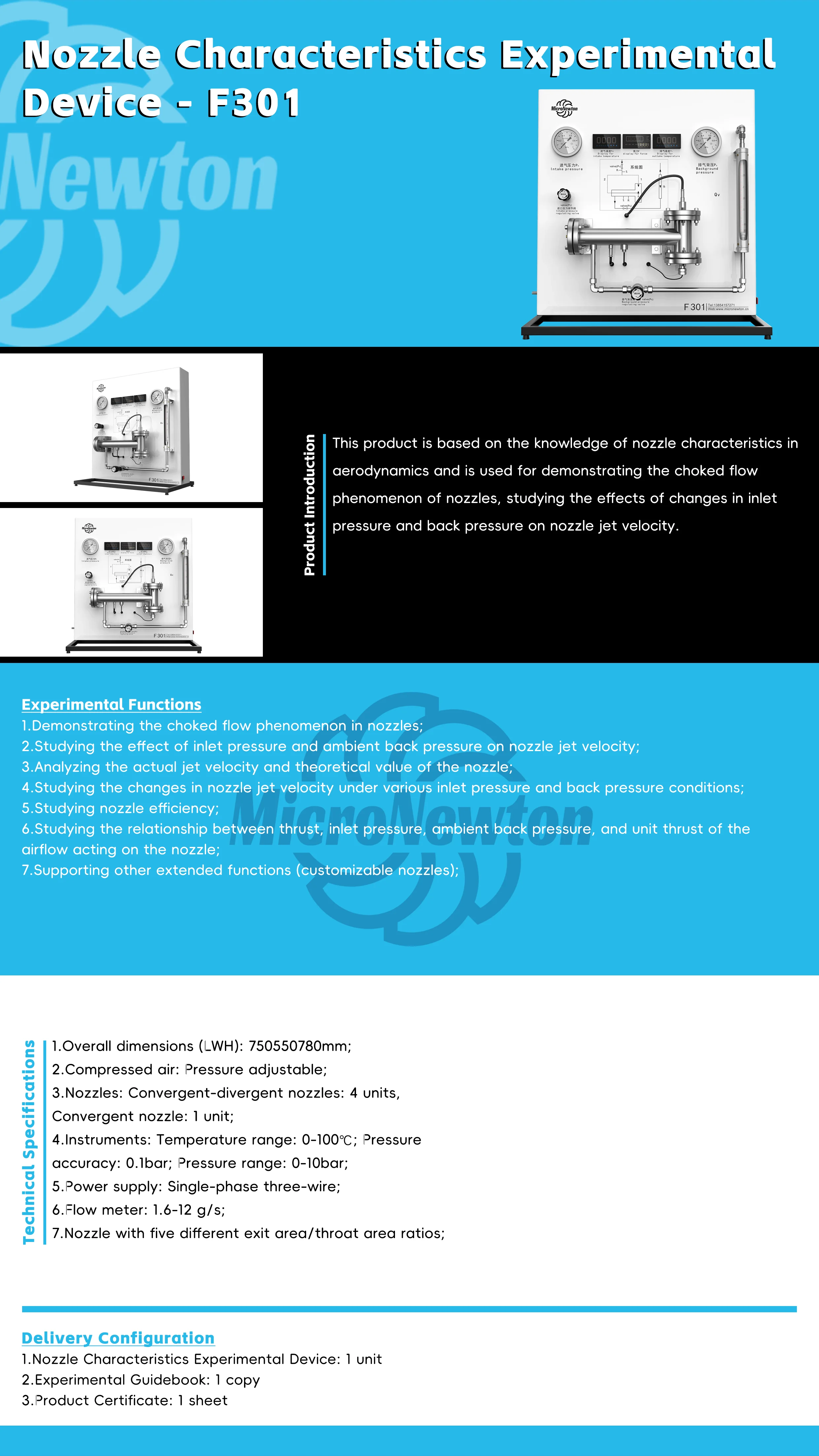 Bernoulli Equation Experiment Module With Nozzle Apparatus Lab Training