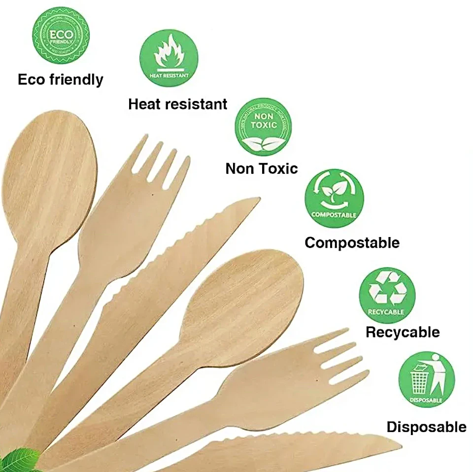 Disposable Wooden Cutlery Set Recyclable Compostable Biodegradable