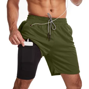 Men's Quick-Drying 2-in-1 Running Shorts Elastic Waist Sports Fitness Casual Mid-Length Pants