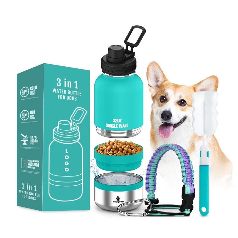 Travel Dog Water Bottle 2 In1 32/64oz Single Stainless Steel Vacuum