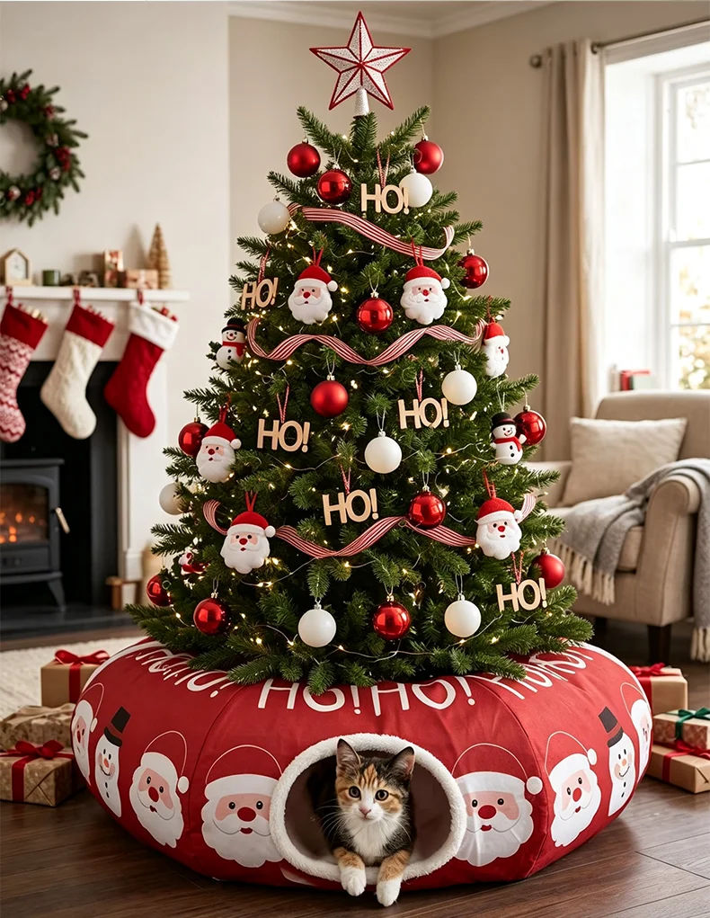 product new christmas themed cat tunnel festive atmosphere indoor self play toy all season interactive tunnel for cats kittens-1