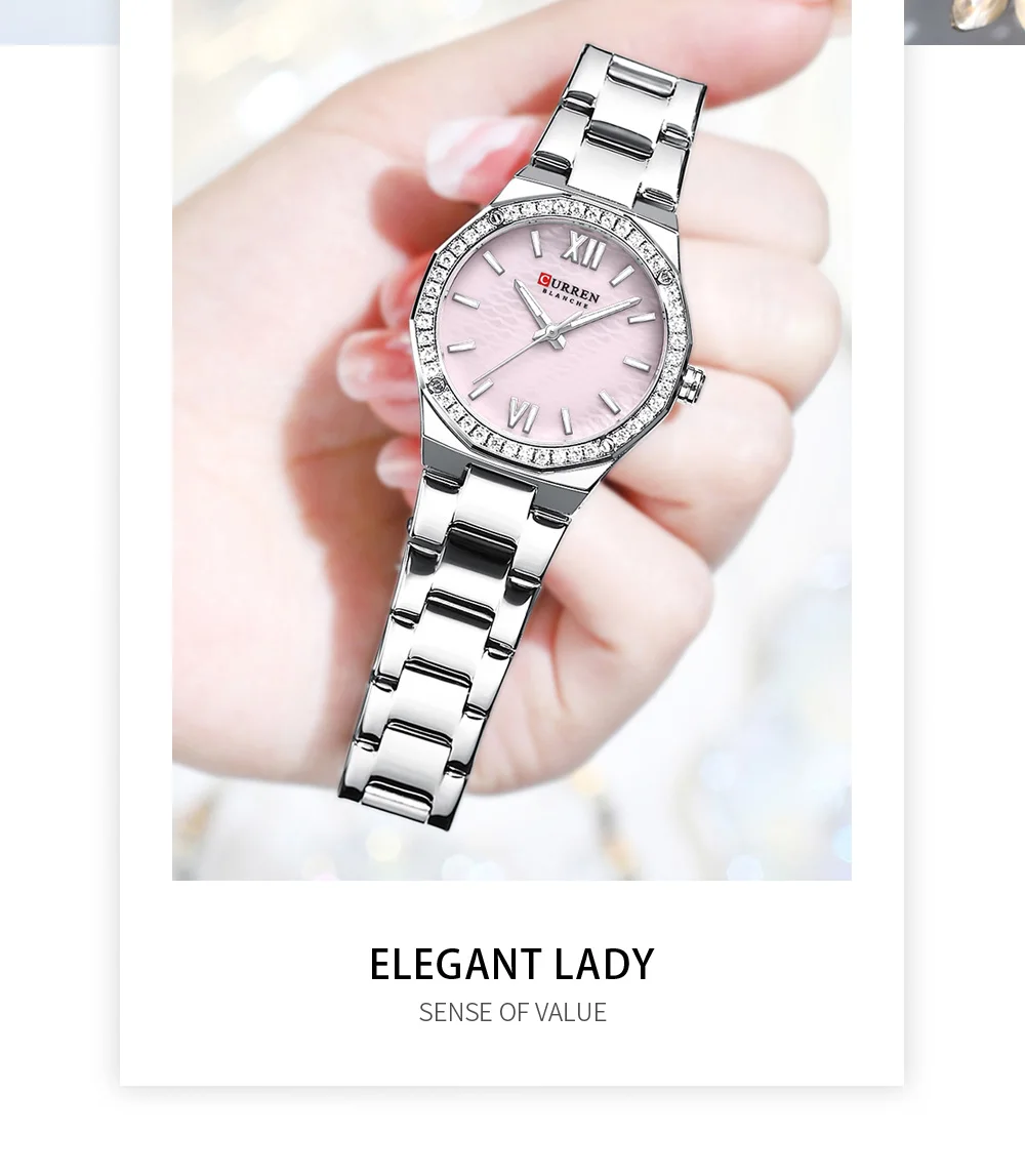 CURREN 9103 Elegant Rhinestone Ladies Watch Lightweight Luminous Quartz Watch Waterproof Stainless Steel Clock