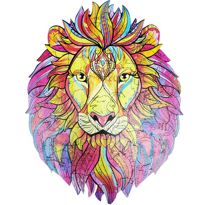 Amazon hot selling product colorful lion shaped wooden puzzle custom puzzle toy A5 size