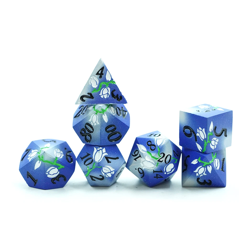 7ks kovová polyedrická sada kostek D20, barevný květinový design růže, slitina zinku, RPG hry, stolní hry pro hraní rolí DND RPG