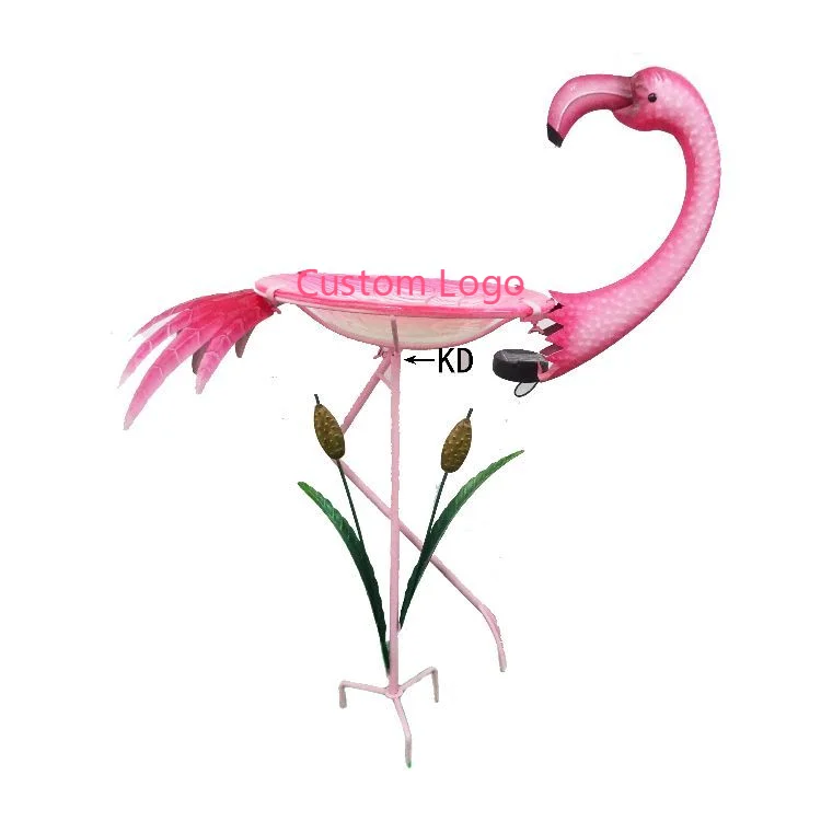 Stake Pink Flamingo Hand-painting Glass Metal Outdoor Metal Bowl Bird Bath