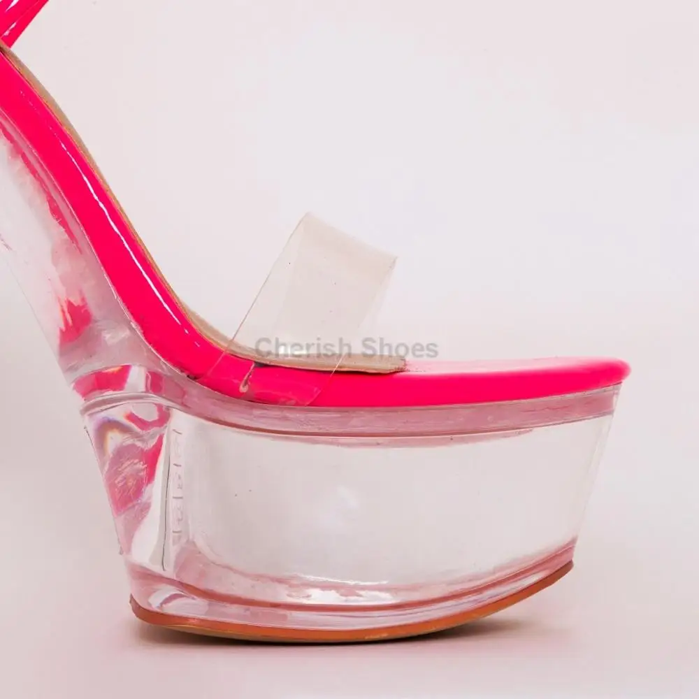 Новое поступление, пикантные женские лакированные босоножки до щиколотки на прозрачной платформе, на шнуровке, с острым носком, прозрачные туфли на шпильке для женщин