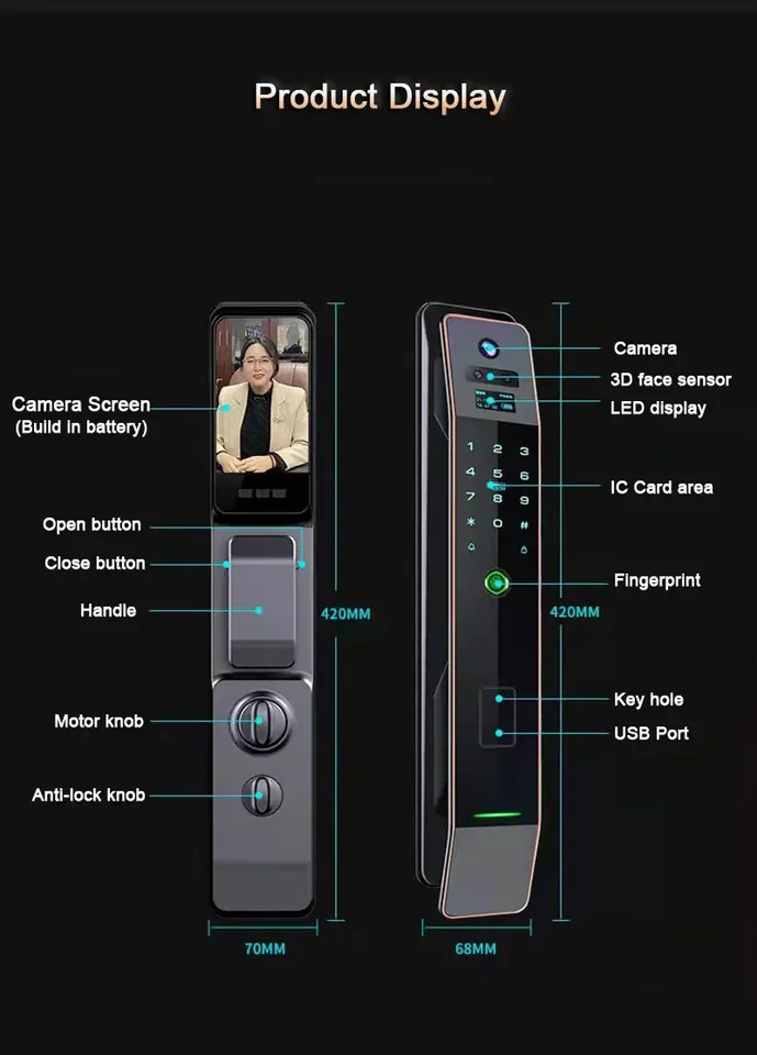 TOPTEQ US8 3D Face Recognition Smart Door Lock USmart Go  Rfid Electronic Lock WIFI Front Door Lock