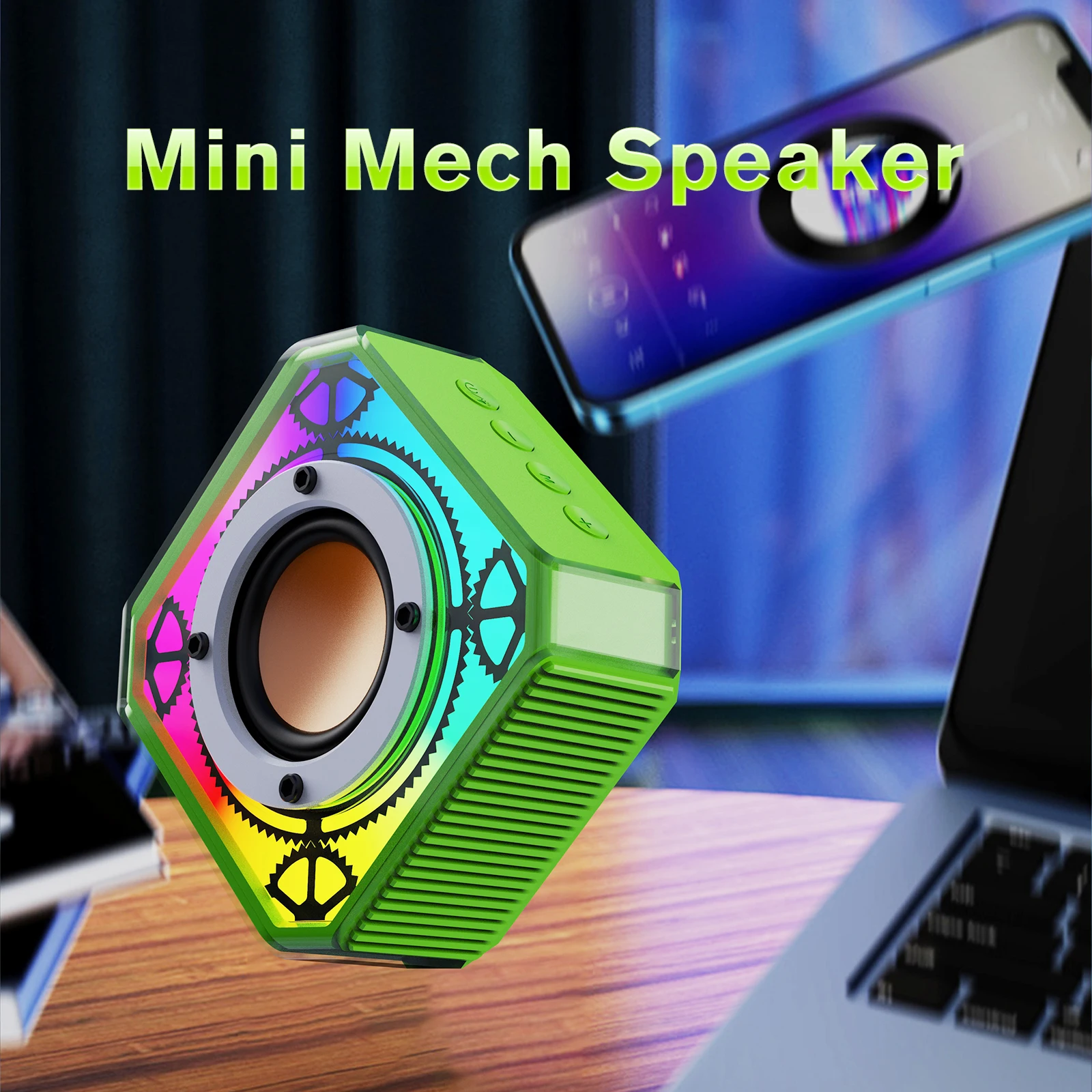 Portable Wireless Speaker with RGB LED Lights 5W Output Power Loud Stereo Sound Supports TWS FM Radio TF Card Home Outdoor Use
