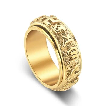 RFJEWEL RFJEWEL Hot Classic Retro Men  the 6 word mantra Stainless Steel Gold/Silver Plated Rotate Relieve Stress Ring