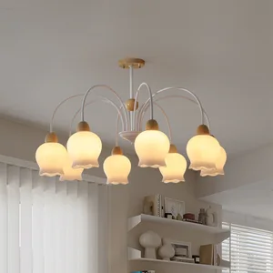 JACKSUN French Cream Lily of Valley Flower Chandelier Simple Modern Restaurant Lamp for Ancient Pastoral Bedroom Pendant Lights
